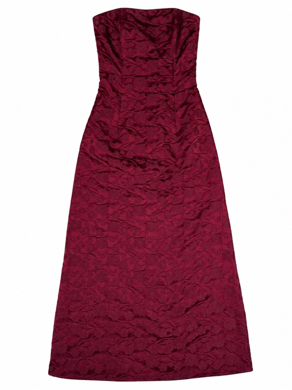 Vintage Jessica McClintock Strapless Burgundy Jacquard Gown Size 4 Formal Dress